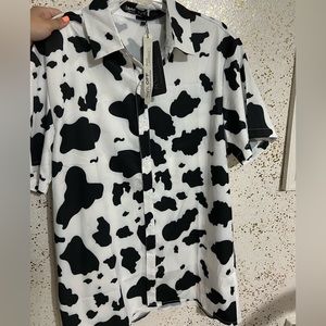 Button down shirt cow print men M
